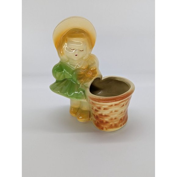 Vintage Shawnee 534 USA Ceramic Planter Little Bo Peep Girl Flower Basket - Picture 1 of 10